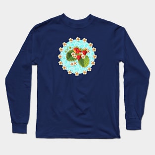 Retro Strawberries on Aqua Long Sleeve T-Shirt